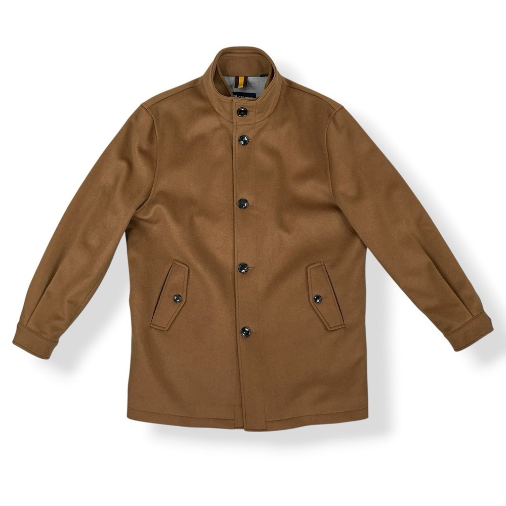 Daniel Cremieux Coat Men Large Brown Tan Wool Overcoat Zip Button Pockets